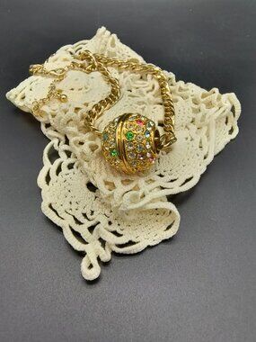 Retro Glam Gold Chain Necklace w/ Bold Rhinestone Ball Pendant